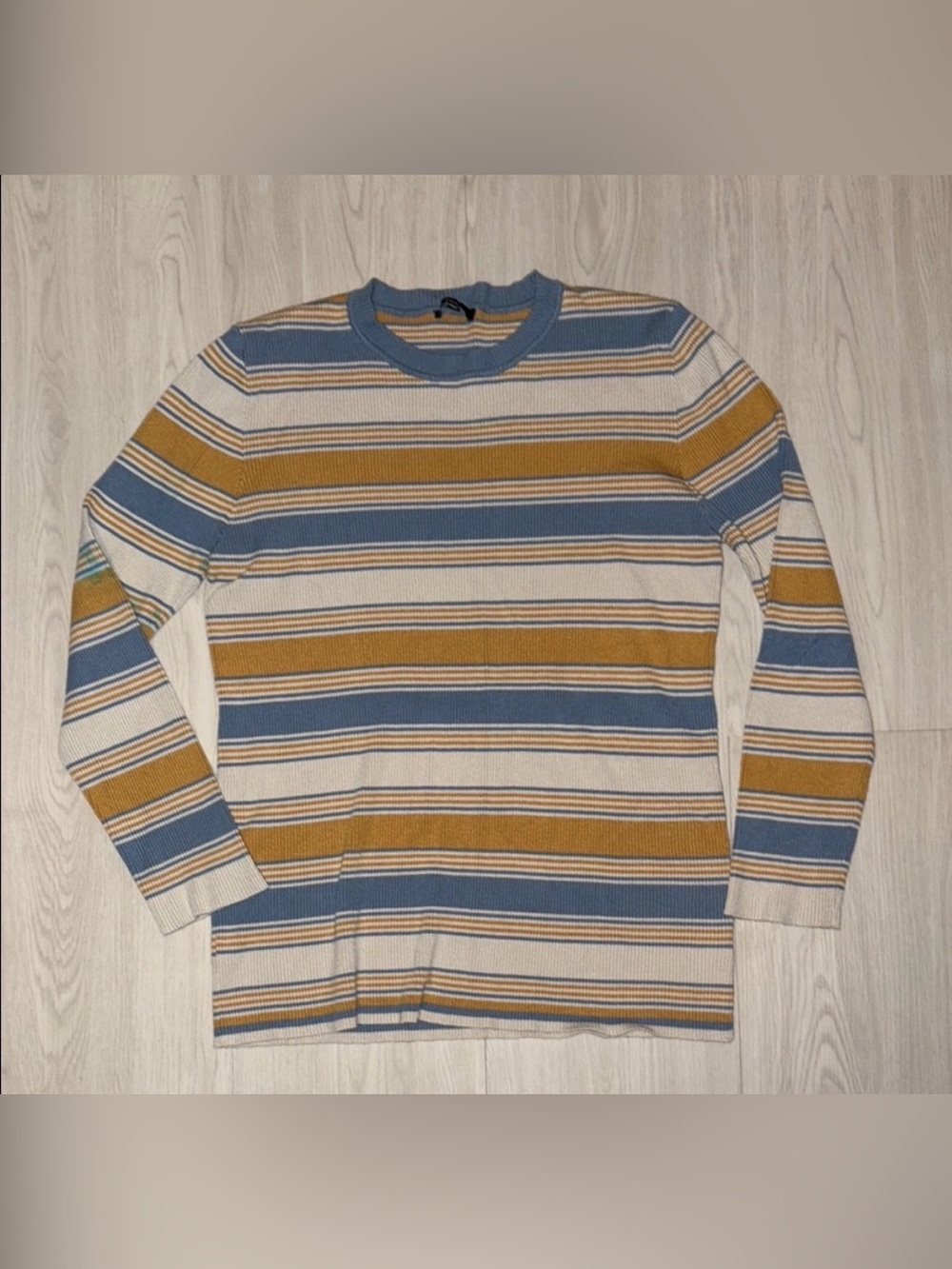 FATE Blue and Gold Striped ribbed crew neck 3XL